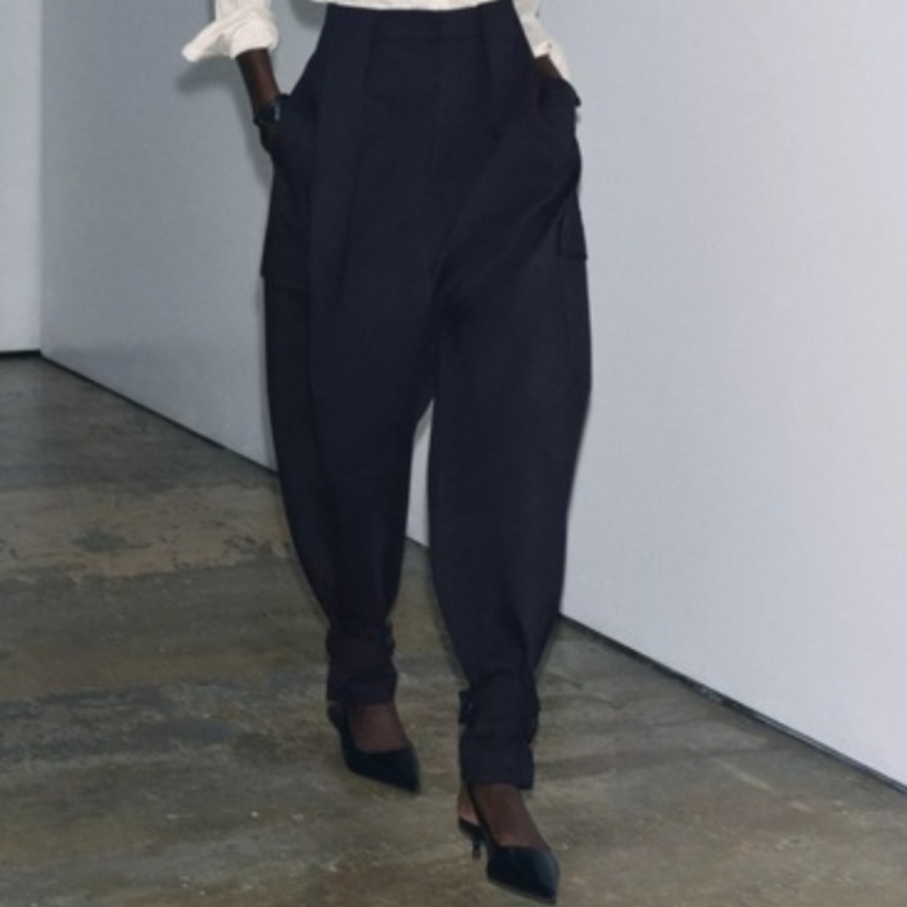 Zara Black Wide-Leg Cargo Pants - Picture 12 of 15